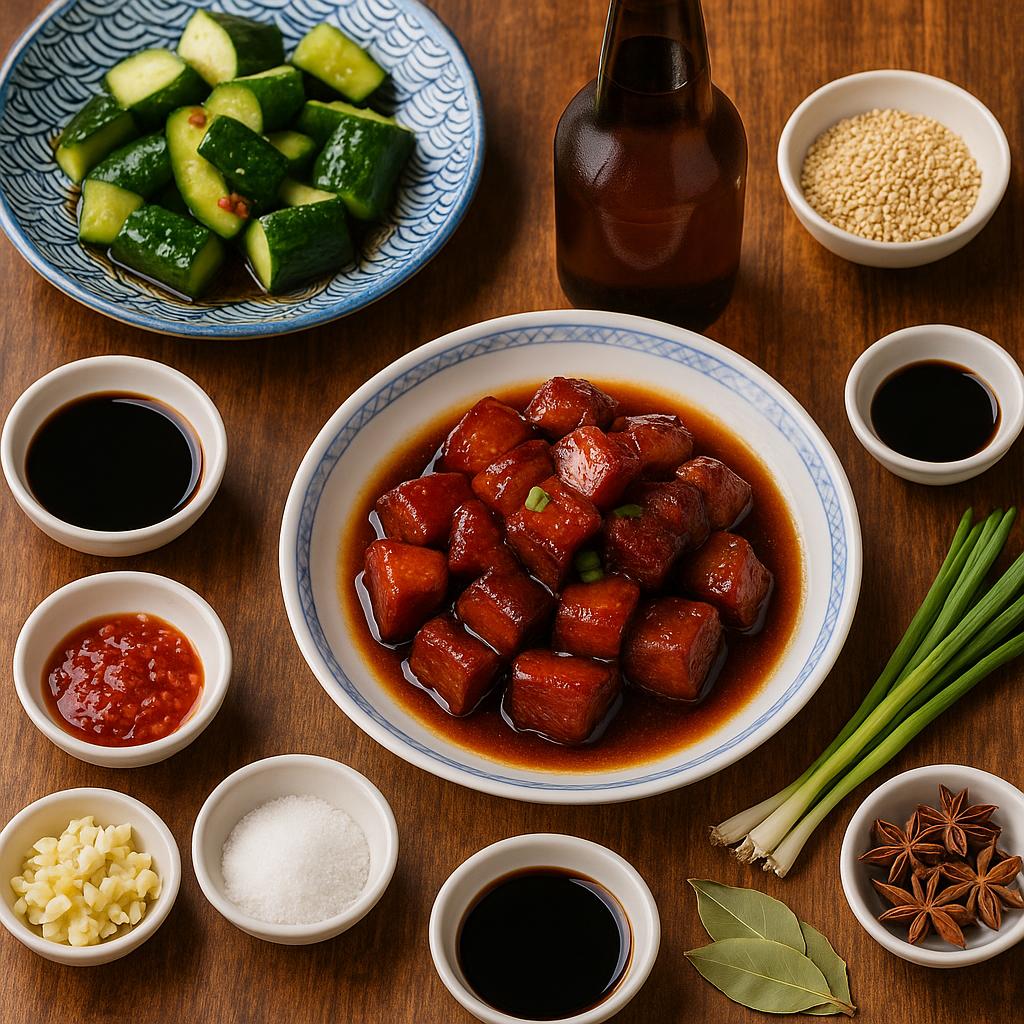 A table with classic Chinese spices and condiments